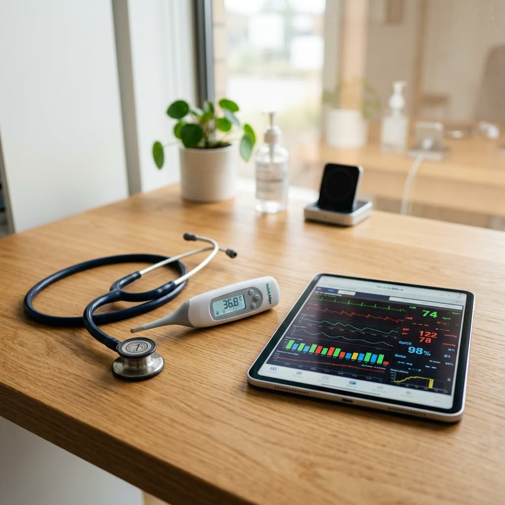 Modern, clean medical diagnostic tools on a desk